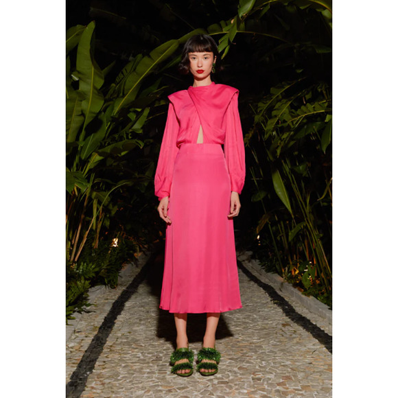 NEW Farm Rio Shoulder Pads Maxi Dress Open Back Viscose Pink Women's Size Medium - Picture 1 of 13